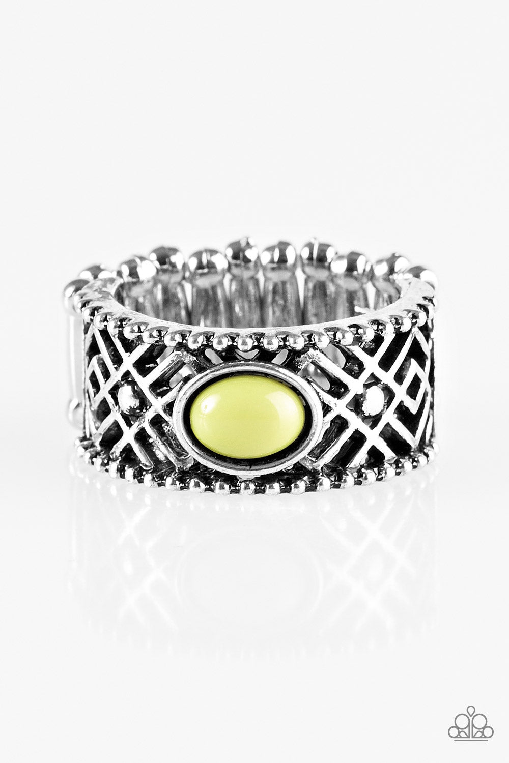 Paparazzi Cave Babe - Green Bead - Silver Ring - $5 Jewelry With Ashley Swint