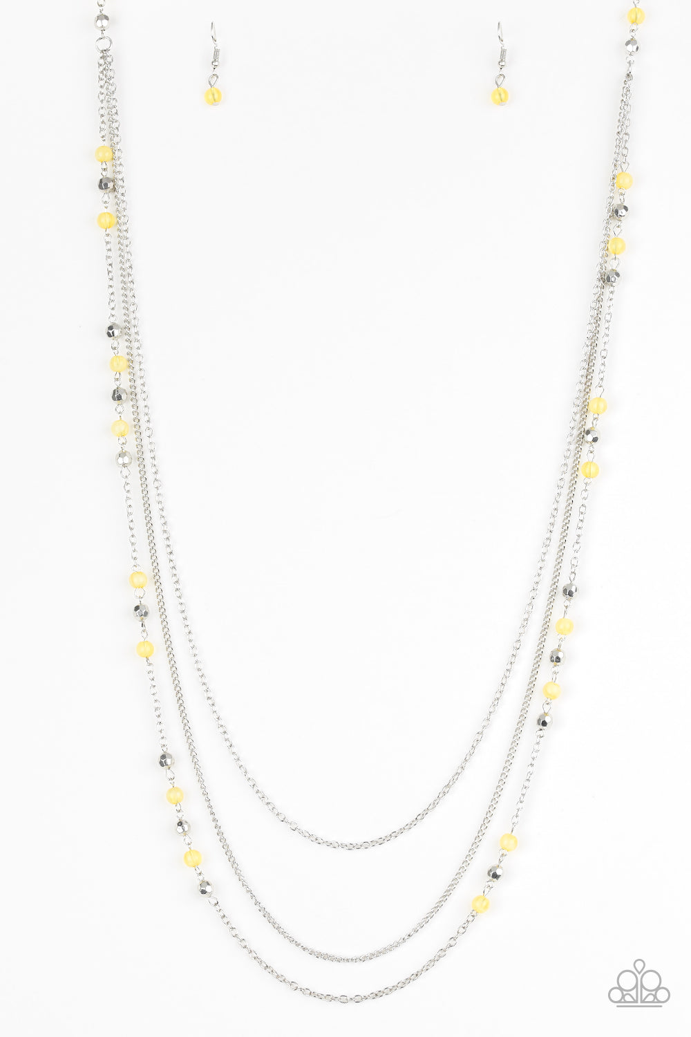 Paparazzi Colorful Cadence - Yellow Beads - Silver Chains - Necklace and matching Earrings - $5 Jewelry With Ashley Swint