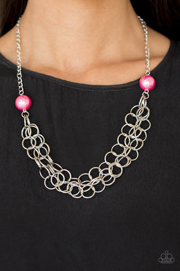 Paparazzi Daring Diva - Pink Pearls - Silver Necklace & Earrings - $5 Jewelry With Ashley Swint
