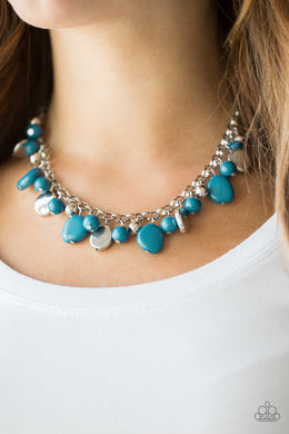 Paparazzi Flirtatiously Florida - Blue Beads - Bold Silver Chain - Necklace & Earrings - $5 Jewelry With Ashley Swint