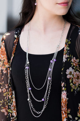 Paparazzi Glamour Grotto - Purple Beads - Silver Chains Necklace & Earrings - $5 Jewelry With Ashley Swint