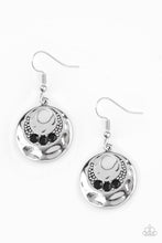 Load image into Gallery viewer, Paparazzi Hard CACHE - Black - Rhinestones - Hammered Silver Earrings - $5 Jewelry With Ashley Swint