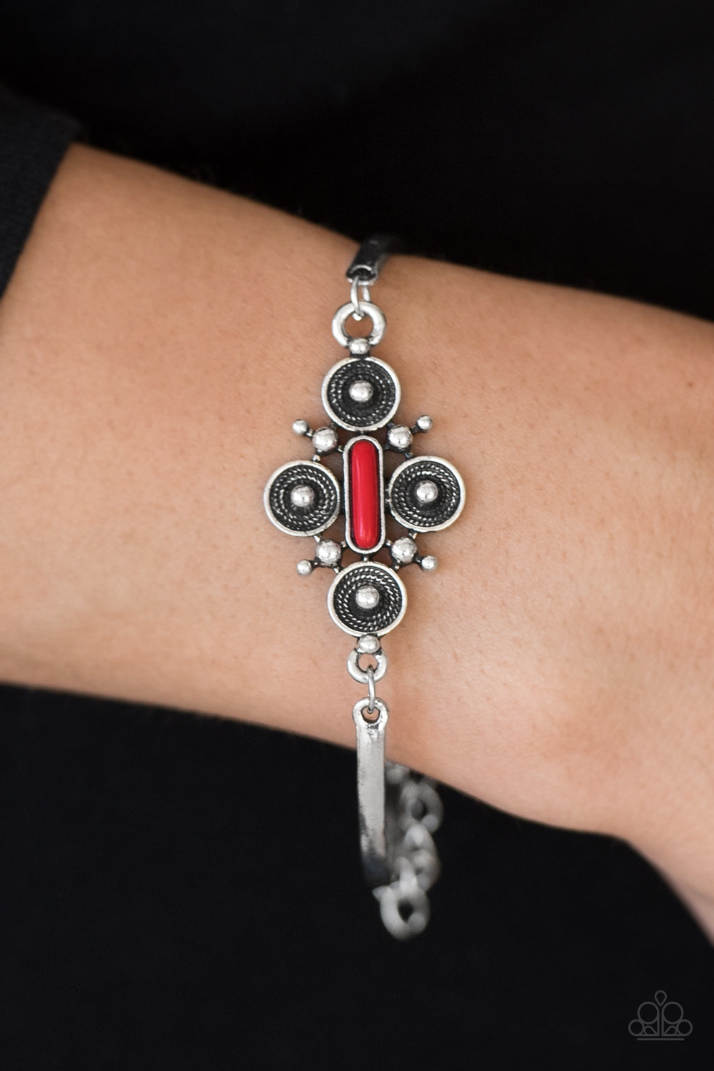 Paparazzi Mesa Flower - Red Bead - Silver Bracelet - $5 Jewelry With Ashley Swint