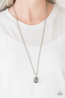 Paparazzi Million Dollar Drop - Silver Smoky Teardrop Gem - Silver Necklace and matching Earrings - $5 Jewelry With Ashley Swint