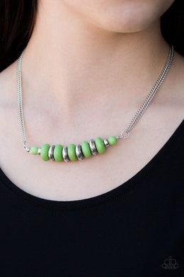 Paparazzi On Mountain Time - Green - Silver Beads - Necklace and Earrings - $5 Jewelry With Ashley Swint