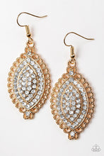 Load image into Gallery viewer, Paparazzi Pretty Prestigious - Gold - White Rhinestones - Marquise Shaped - Earrings - $5 Jewelry With Ashley Swint