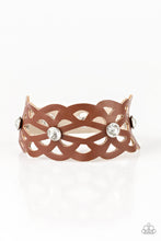 Load image into Gallery viewer, Paparazzi Runaway Radiance - Brown Leather - White Rhinestone Floral Bracelet - $5 Jewelry with Ashley Swint