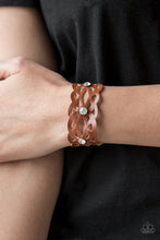 Load image into Gallery viewer, Paparazzi Runaway Radiance - Brown Leather - White Rhinestone Floral Bracelet - $5 Jewelry with Ashley Swint