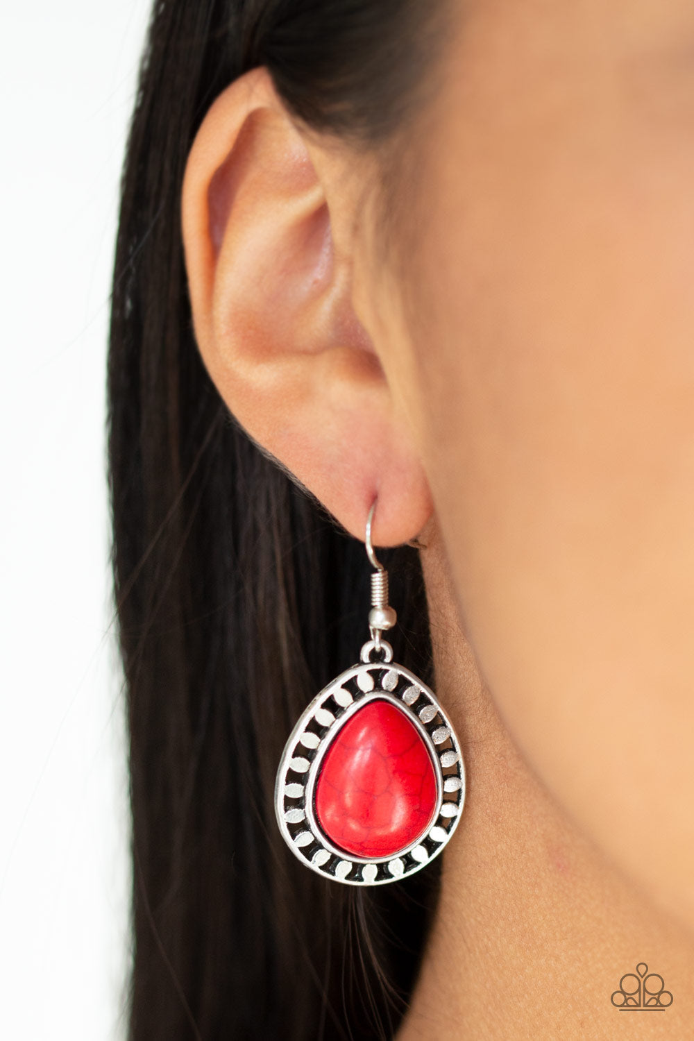 Paparazzi Sahara Serenity - Red Stone - Silver Earrings - $5 Jewelry With Ashley Swint