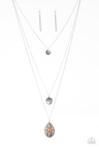 Paparazzi Sedona Summers - Orange - Silver Multi Layered Necklace & Earrings - $5 Jewelry With Ashley Swint
