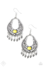 Load image into Gallery viewer, Paparazzi Shoreside Social - Yellow Bead - Silver Filigree Earrings - Fashion Fix / Trend Blend Exclusive - $5 Jewelry With Ashley Swint