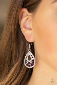 Paparazzi Sparkling Stardom - Purple - and White Rhinestones - Silver Teardrop Earrings - $5 Jewelry With Ashley Swint