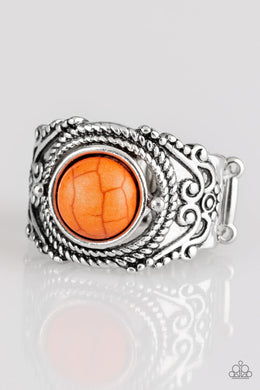 Paparazzi Stand Your Ground - Orange Stone - Silver Ornate Ring - $5 Jewelry with Ashley Swint