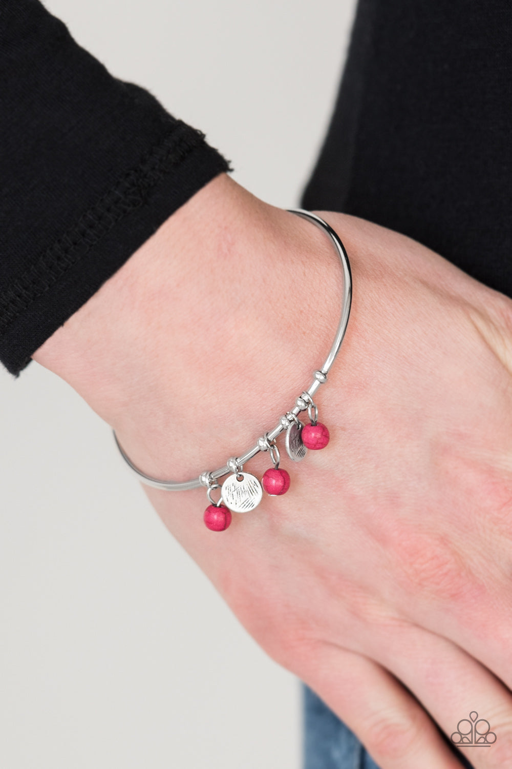 Paparazzi Totally Tahoe - Pink - Stones - Silver Bangle Cuff Bracelet - $5 Jewelry With Ashley Swint