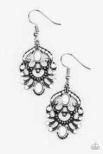 Load image into Gallery viewer, Paparazzi Tropical Tropicana - White Beads - Frilly Filigree - Silver Ornate Earrings - $5 Jewelry With Ashley Swint