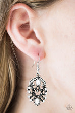 Load image into Gallery viewer, Paparazzi Tropical Tropicana - White Beads - Frilly Filigree - Silver Ornate Earrings - $5 Jewelry With Ashley Swint