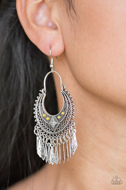 Paparazzi Walk On The Wildside - Yellow - Flared Silver Bars - Earrings - $5 Jewelry With Ashley Swint