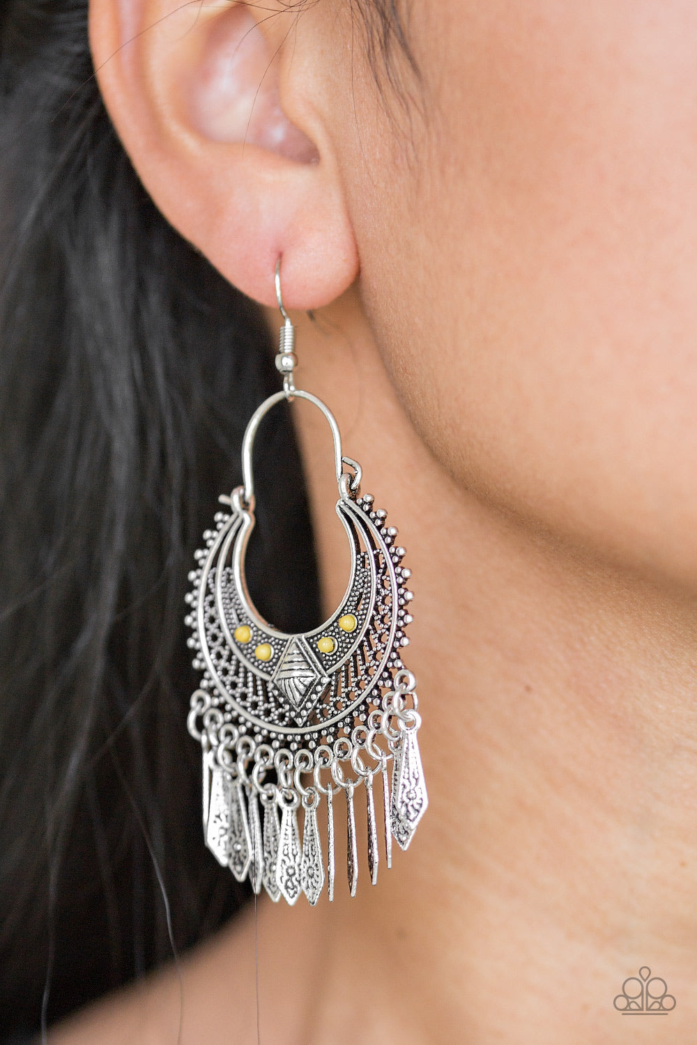 Paparazzi Walk On The Wildside - Yellow - Flared Silver Bars - Earrings - $5 Jewelry With Ashley Swint