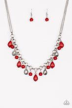 Load image into Gallery viewer, Paparazzi Welcome To Bedrock - Red - Teardrop Stones - Double Bold Silver Chain Necklace - $5 Jewelry With Ashley Swint