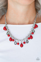 Load image into Gallery viewer, Paparazzi Welcome To Bedrock - Red - Teardrop Stones - Double Bold Silver Chain Necklace - $5 Jewelry With Ashley Swint