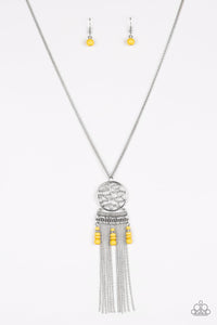 Paparazzi Western Wayward - Yellow Beads - Silver Fringe - Necklace and matching Earrings - $5 Jewelry With Ashley Swint