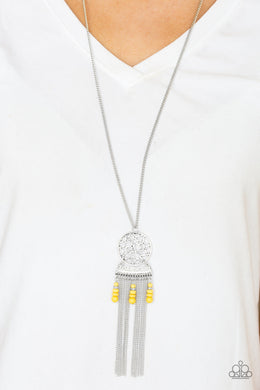 Paparazzi Western Wayward - Yellow Beads - Silver Fringe - Necklace and matching Earrings - $5 Jewelry With Ashley Swint