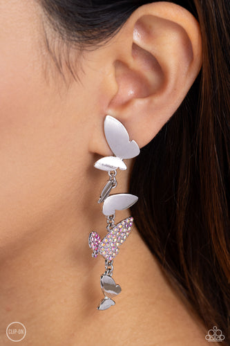 Paparazzi Flying Flashy - Pink Butterfly Earring NEW