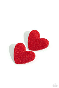 Paparazzi Sparkly Sweethearts - Red Post Heart Earrings NEW