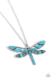 Paparazzi FLYING Low - Blue - Dragon Fly - Necklace & Earrings