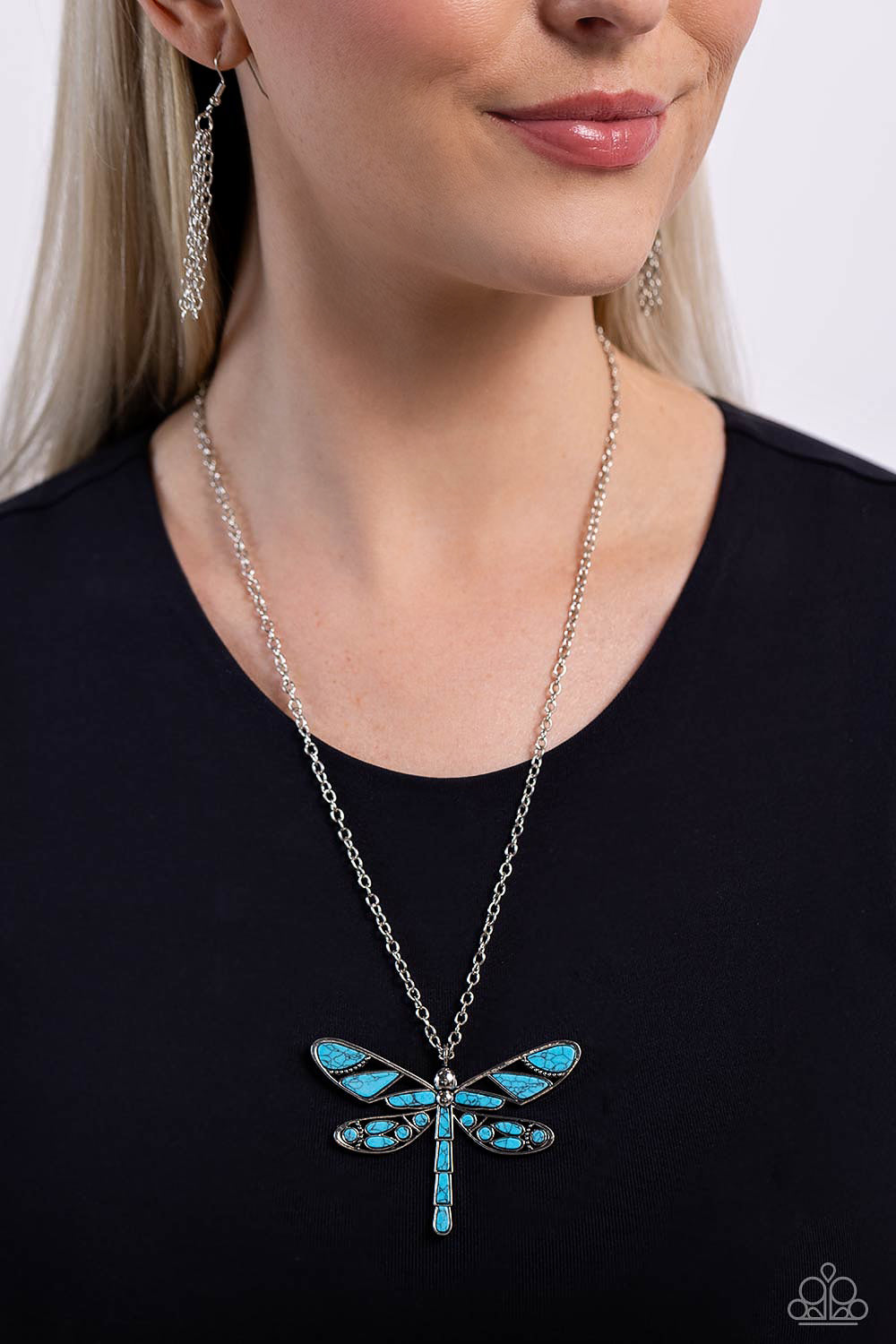 Paparazzi FLYING Low - Blue - Dragon Fly - Necklace & Earrings