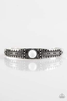 Paparazzi Singing Sahara - White Bead - Silver Cuff Bracelet - $5 Jewelry With Ashley Swint