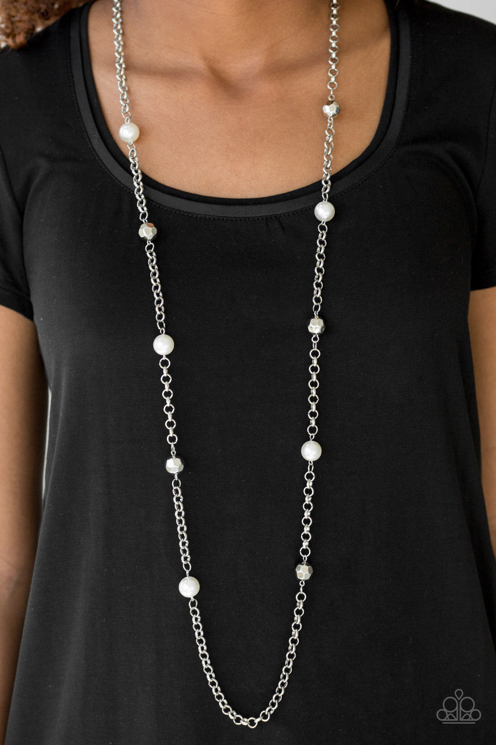 Paparazzi Showroom Shimmer - White - Necklace & Earrings - $5 Jewelry With Ashley Swint