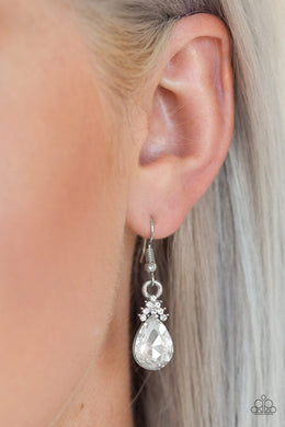 Paparazzi 5th Avenue Fireworks - White Teardrop Gem and Rhinestones - Earrings - $5 Jewelry With Ashley Swint