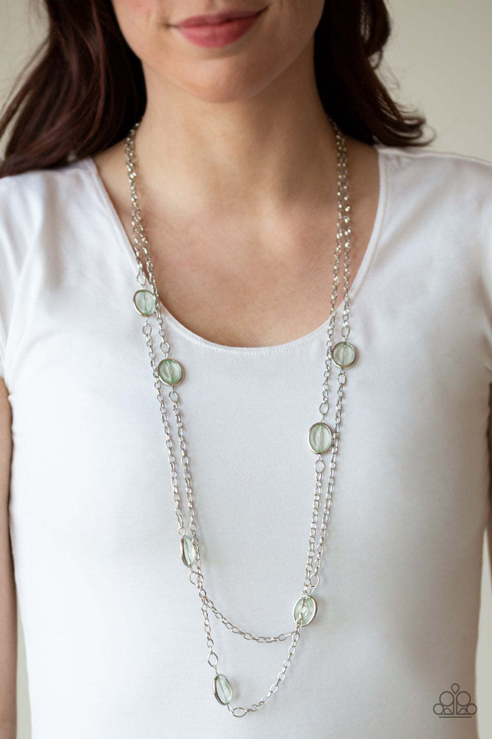 Paparazzi Back For More - Green - Beads - Silver Shimmery Chains - Necklace & Earrings - $5 Jewelry with Ashley Swint