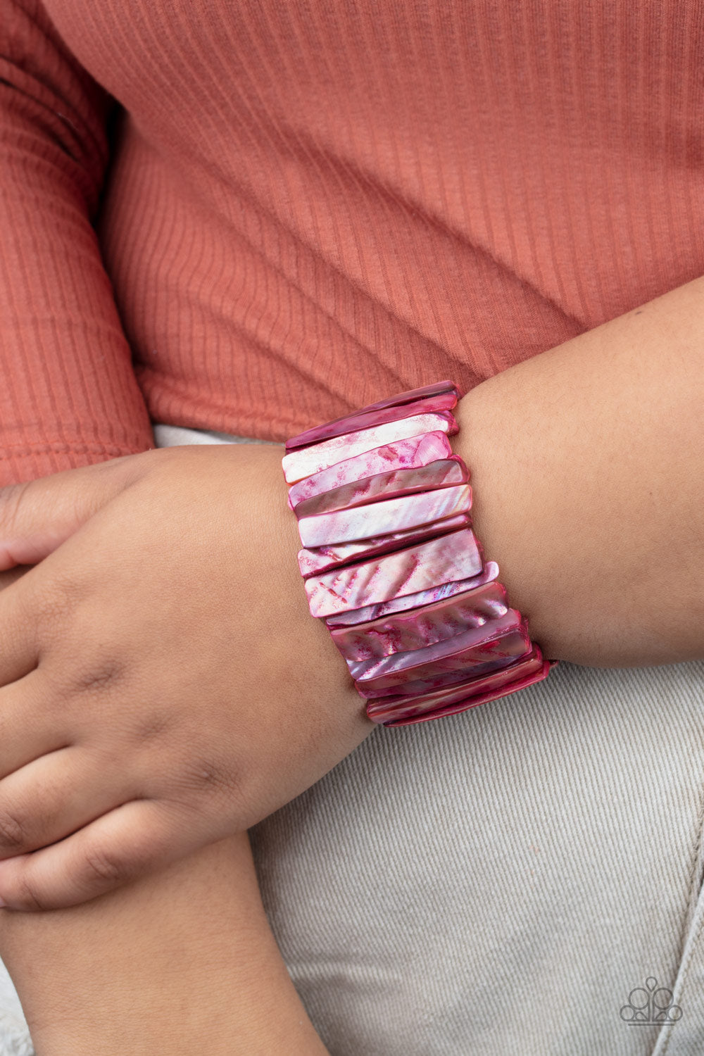 Paparazzi Beach Blast - Red - Shell Like Pieces - Stretchy Bands - Beach Bracelet - $5 Jewelry with Ashley Swint