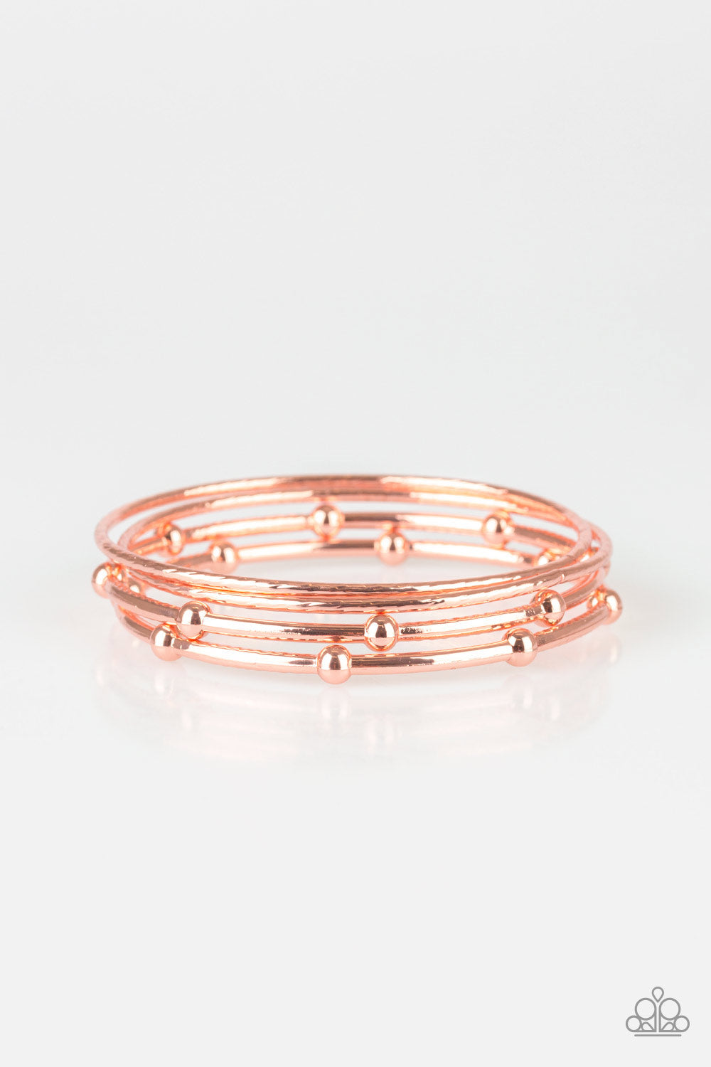Paparazzi Beauty Basic - Copper - Textured and Beaded Bangle Bracelets - Set of 4 - $5 Jewelry with Ashley Swint
