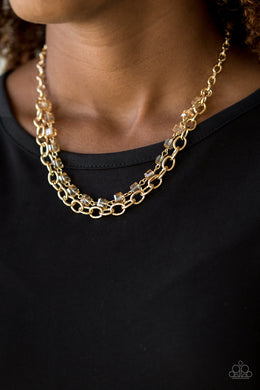 Paparazzi Block Party Princess - Gold - Necklace & Earrings - $5 Jewelry With Ashley Swint