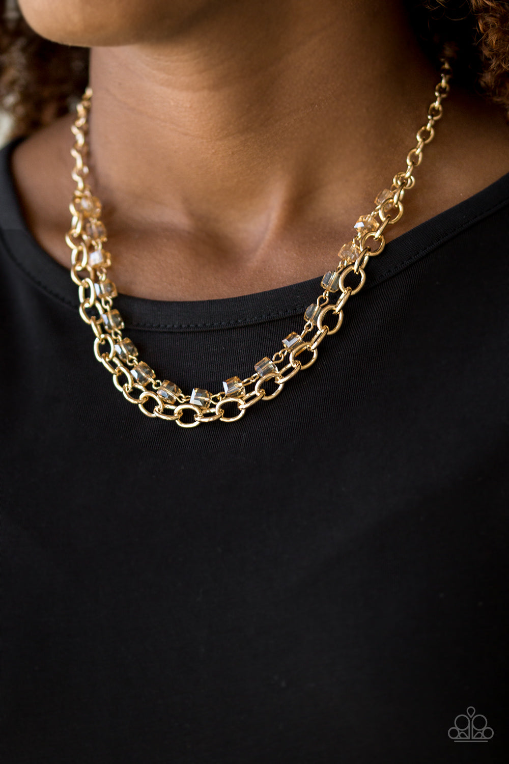 Paparazzi Block Party Princess - Gold - Necklace & Earrings - $5 Jewelry With Ashley Swint