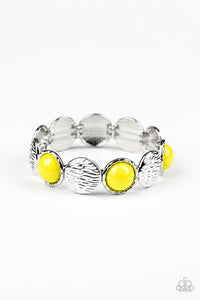 Paparazzi Boardwalk Boho - Yellow - Stretchy Band - Silver Bracelet - $5 Jewelry with Ashley Swint