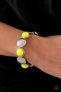 Paparazzi Boardwalk Boho - Yellow - Stretchy Band - Silver Bracelet - $5 Jewelry with Ashley Swint