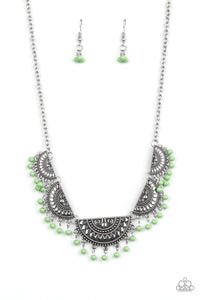 Paparazzi Boho Baby - Green - Half Moon Silver Necklace and matching Earrings - $5 Jewelry with Ashley Swint