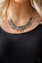 Load image into Gallery viewer, Paparazzi Boho Baby - Multi - Blue, Orange and White Beads - Half Moon Silver Necklace &amp; Earrings - $5 Jewelry with Ashley Swint