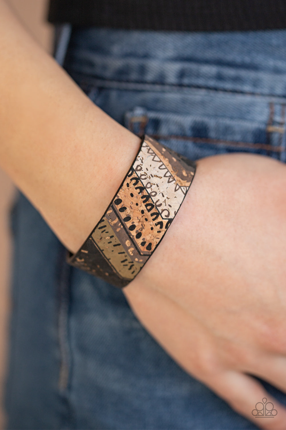 Paparazzi Come Uncorked - White - Patches of Cork Textures - Cuff Bracelet - $5 Jewelry with Ashley Swint