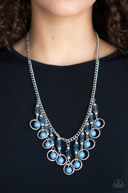 Paparazzi Cool Cascade - Blue - Fringe of Silver, Blue and Crystal Beads - Necklace & Earrings - $5 Jewelry With Ashley Swint