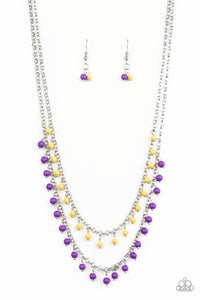Paparazzi Dainty Distraction - Purple - Yellow Beads - Silver Necklace and matching Earrings - $5 Jewelry with Ashley Swint