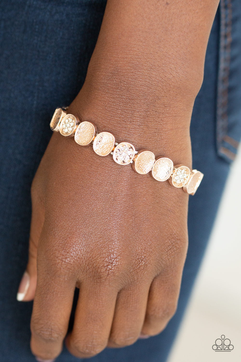Paparazzi Dainty Queen - Rose Gold - White Rhinestones - Stretchy Band Bracelet - $5 Jewelry with Ashley Swint