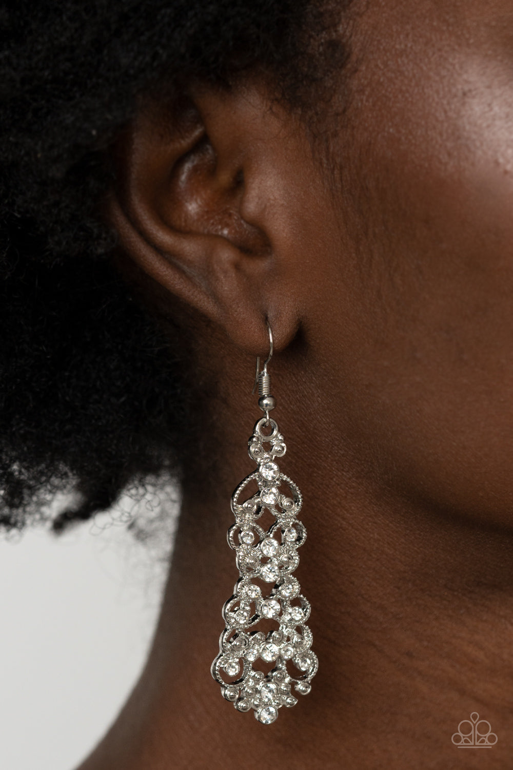 PRE-ORDER - Paparazzi Diva Decorum - White - Earrings - $5 Jewelry with Ashley Swint