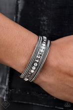 Load image into Gallery viewer, Paparazzi Empress Etiquette - SILVER - White / Hematite Rhinestones Bracelet - Trend Blend Fashion Fix Exclusive June 2019 - $5 Jewelry With Ashley Swint
