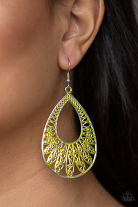 Paparazzi Flamingo Flamenco - Yellow - Silver Ornate Teardrop - Earrings - $5 Jewelry with Ashley Swint
