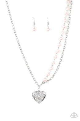 Paparazzi Forever In My Heart - Pink Beads - Heart Pendant Silver Necklace & Earrings - $5 Jewelry With Ashley Swint